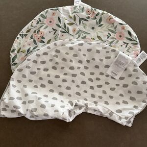 Lot 2 Boppy Zipper Covers For Breastfeeding Baby White w/Floral & White w/Gray